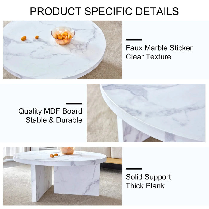 A white MDF material circular patterned coffee table, a 31.4-inch white center table, modern coffee table, suitable for small spaces and living rooms. Default -DTYStore