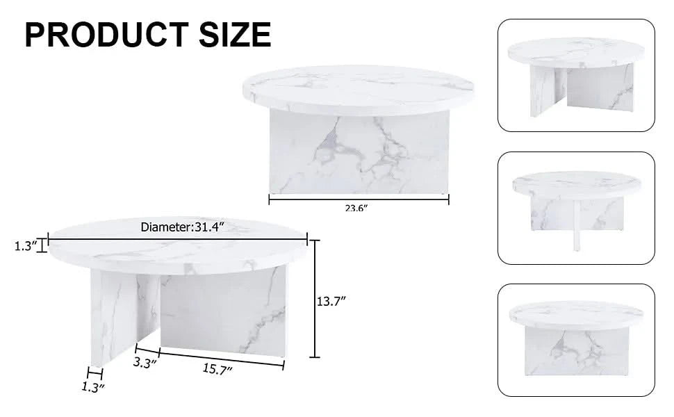 A white MDF material circular patterned coffee table, a 31.4-inch white center table, modern coffee table, suitable for small spaces and living rooms. Default -DTYStore