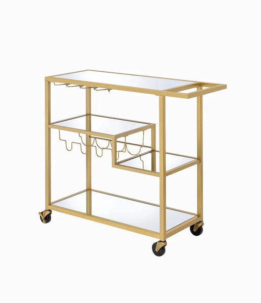 Adamsen Mirrored & Champagne Finish Serving Cart Default -DTYStore