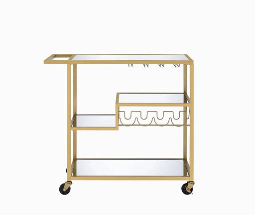 Adamsen Mirrored & Champagne Finish Serving Cart Default -DTYStore