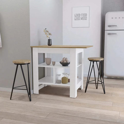 Adeline 3-Shelf Kitchen Island White and Macadamia Default -DTYStore