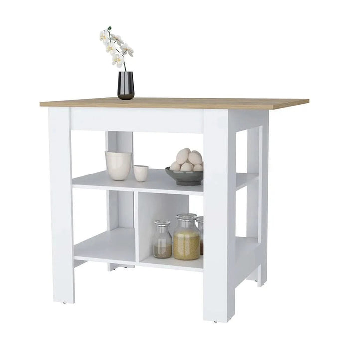 Adeline 3-Shelf Kitchen Island White and Macadamia Default -DTYStore