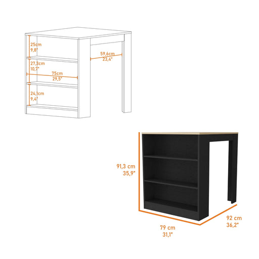 Alameda Kitchen Island, Three Drawers Concealed Default -DTYStore