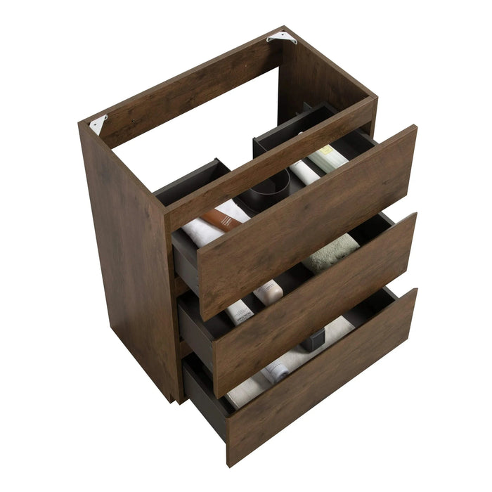 Alice-24F-105,Floor cabinet WITHOUT basin, Walnut color, With three drawers, Pre-assembled Default -DTYStore