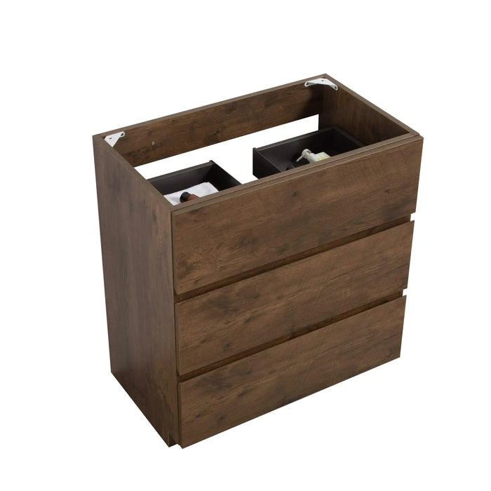 Alice-24F-105,Floor cabinet WITHOUT basin, Walnut color, With three drawers, Pre-assembled Default -DTYStore