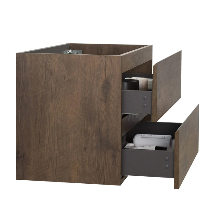Alice-24W-105,Wall mount cabinet WITHOUT basin,Walnut color,With two drawers, Pre-assembled Default -DTYStore