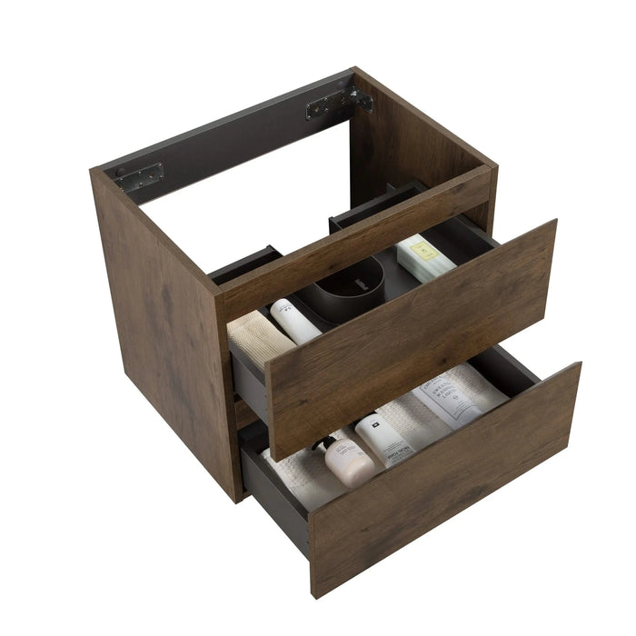 Alice-24W-105,Wall mount cabinet WITHOUT basin,Walnut color,With two drawers, Pre-assembled Default -DTYStore