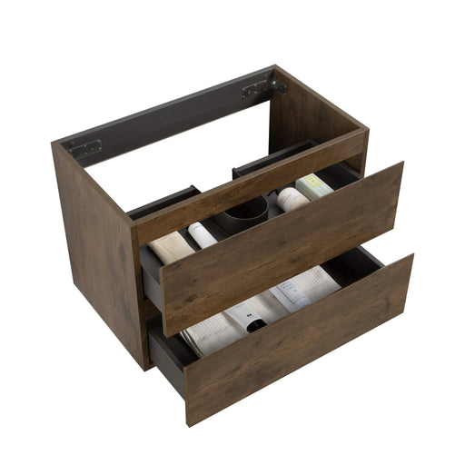 Alice-30W-105,Wall mount cabinet WITHOUT basin, Walnut color, With two drawers, Pre-assembled Default -DTYStore