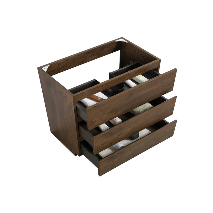 Alice-36F-105,Floor cabinet WITHOUT basin, Walnut color, With three drawers, Pre-assembled Default -DTYStore