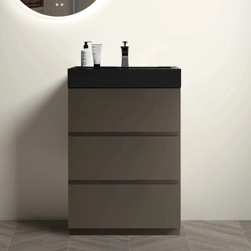 Alice 24' Gray Bathroom Vanity with Large Storage and Black Sink Basin, Modern Freestanding Design Default -DTYStore