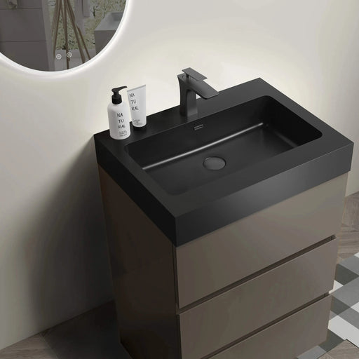 Alice 24' Gray Bathroom Vanity with Large Storage and Black Sink Basin, Modern Freestanding Design Default -DTYStore