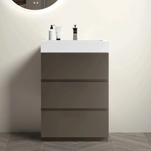 Alice 24' Gray Bathroom Vanity with Sink, Large Storage Freestanding Vanity, Glossy White Basin Default -DTYStore