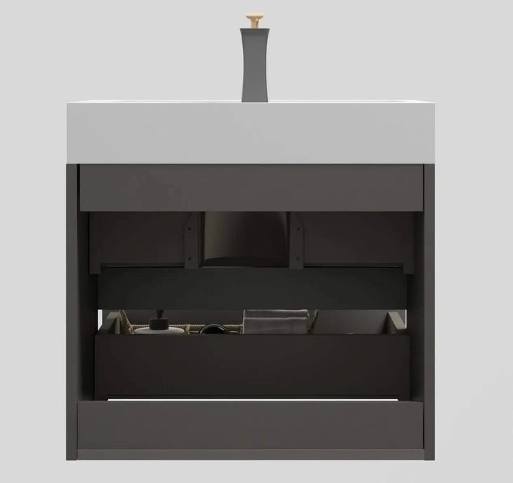 Alice 24' Gray Bathroom Vanity with Sink, Large Storage Wall Mounted Floating Bathroom Vanity for Modern Bathroom, One-Piece White Sink Basin without Drain and Faucet, Pre-assembled Default -DTYStore