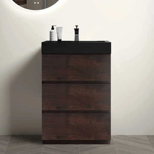 Alice 24' Walnut Bathroom Vanity with Black Sink Basin, Large Storage, Freestanding, Pre-assembled Default -DTYStore