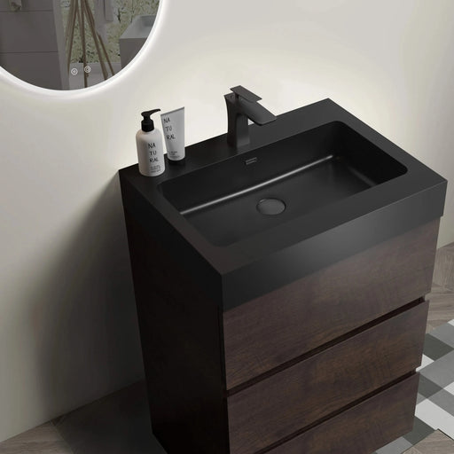 Alice 24' Walnut Bathroom Vanity with Black Sink Basin, Large Storage, Freestanding, Pre-assembled Default -DTYStore