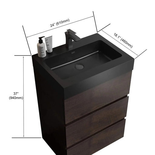 Alice 24' Walnut Bathroom Vanity with Black Sink Basin, Large Storage, Freestanding, Pre-assembled Default -DTYStore
