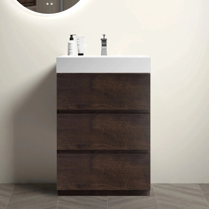 Alice 24' Walnut Bathroom Vanity with Sink, Large Storage, Freestanding Design, Rosewood Finish, 24-Inch Default -DTYStore