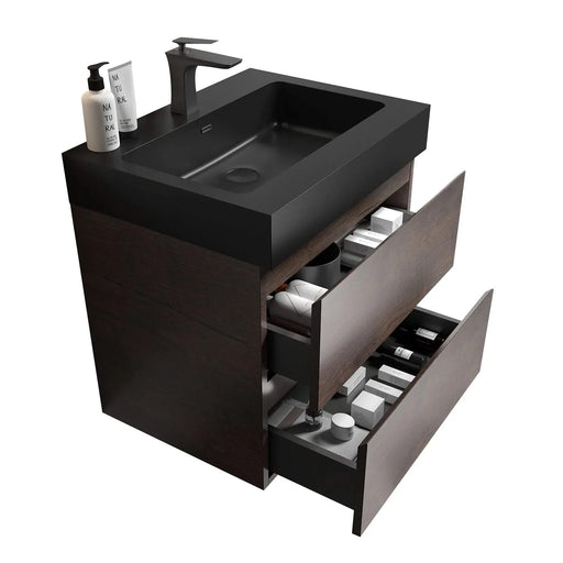 Alice 24' Walnut Bathroom Vanity with Sink, Large Storage Wall Mounted, Rosewood Finish, Melamine, 24' Default -DTYStore