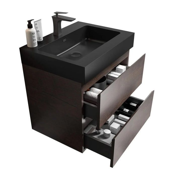 Alice 24' Walnut Bathroom Vanity with Sink, Large Storage Wall Mounted, Rosewood Finish, Melamine, 24' Default -DTYStore