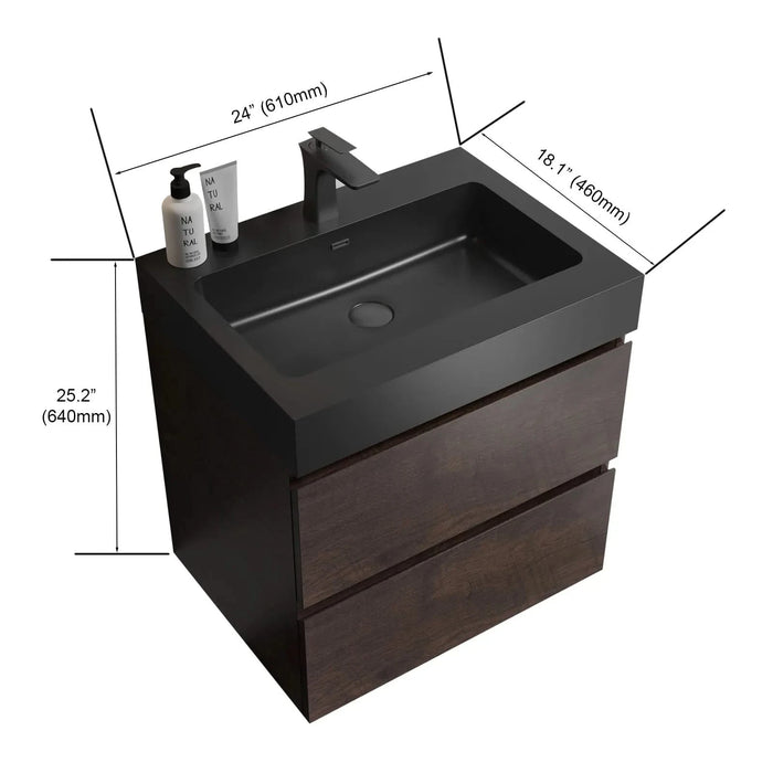Alice 24' Walnut Bathroom Vanity with Sink, Large Storage Wall Mounted, Rosewood Finish, Melamine, 24' Default -DTYStore