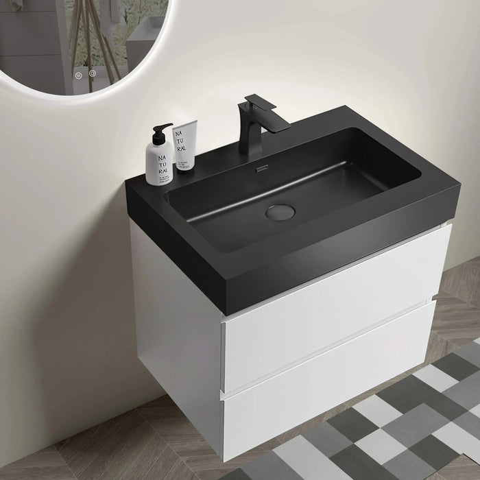 Alice 24' White Bathroom Vanity with Large Storage, Wall Mounted Floating Design, Matte Black Basin, Pre-assembled Default -DTYStore