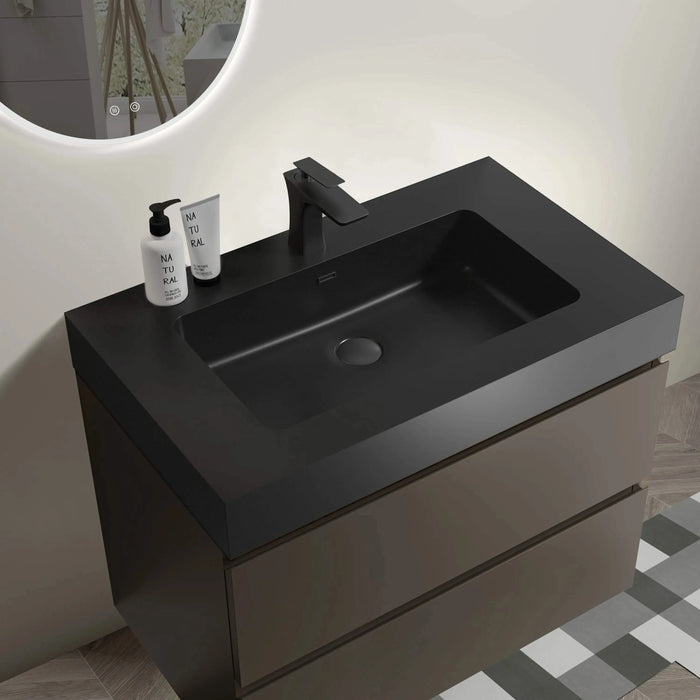 Alice 30' Gray Bathroom Vanity with Black Sink Basin, Large Storage, Wall Mounted, Pre-assembled Default -DTYStore