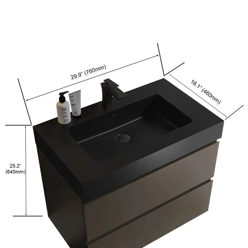 Alice 30' Gray Bathroom Vanity with Black Sink Basin, Large Storage, Wall Mounted, Pre-assembled Default -DTYStore