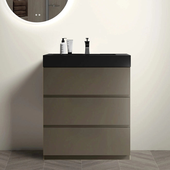 Alice 30' Gray Bathroom Vanity with Large Storage and Black Engineered Stone Sink Default -DTYStore