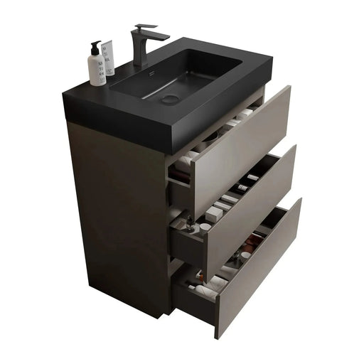 Alice 30' Gray Bathroom Vanity with Large Storage and Black Engineered Stone Sink Default -DTYStore