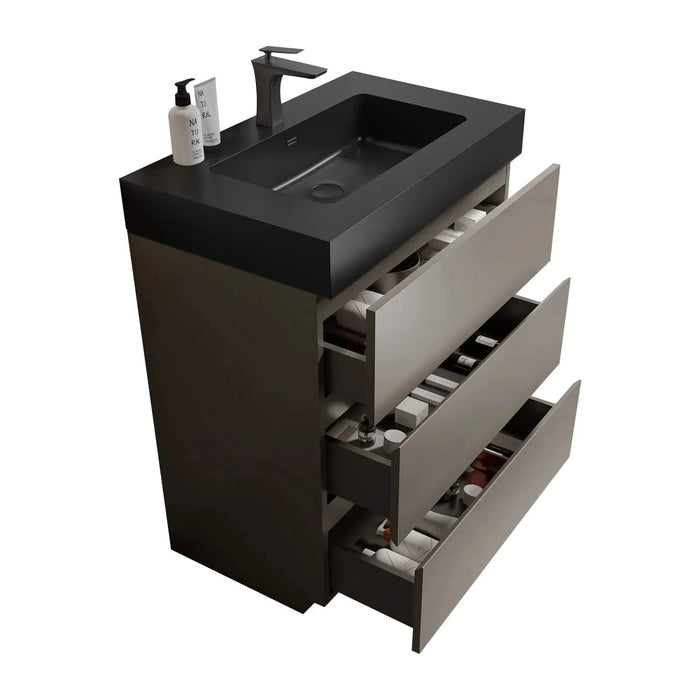 Alice 30' Gray Bathroom Vanity with Large Storage and Black Engineered Stone Sink Default -DTYStore