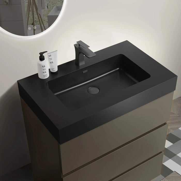 Alice 30' Gray Bathroom Vanity with Large Storage and Black Engineered Stone Sink Default -DTYStore