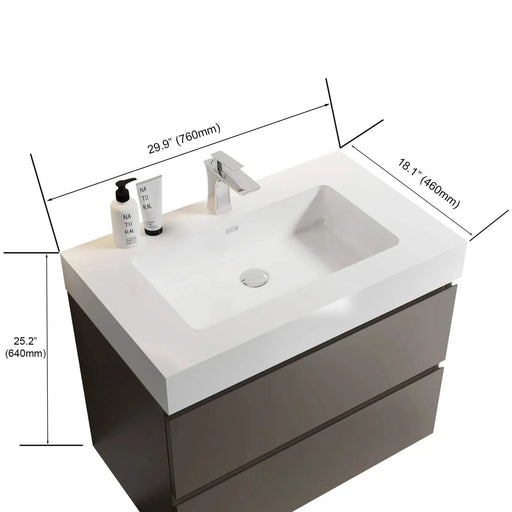 Alice 30' Gray Bathroom Vanity with Sink, Large Storage Wall Mounted Floating Bathroom Vanity for Modern Bathroom, One-Piece White Sink Basin without Drain and Faucet, Pre-assembled Default -DTYStore