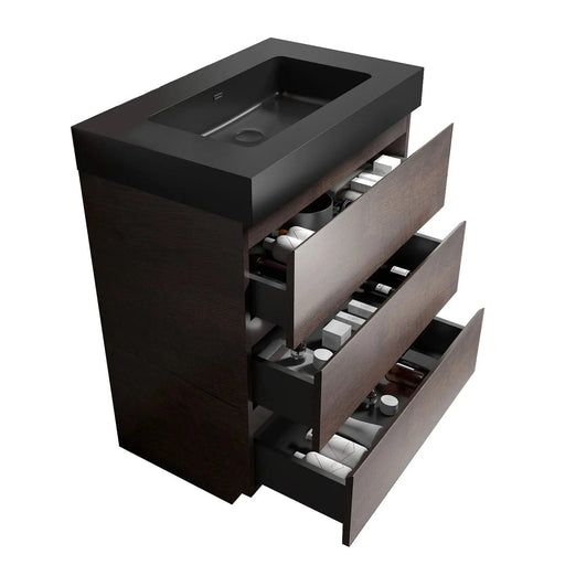 Alice 30' Walnut Bathroom Vanity with Black Sink, Large Storage, Freestanding, Pre-assembled Default -DTYStore