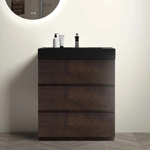 Alice 30' Walnut Bathroom Vanity with Black Sink, Large Storage, Freestanding, Pre-assembled Default -DTYStore