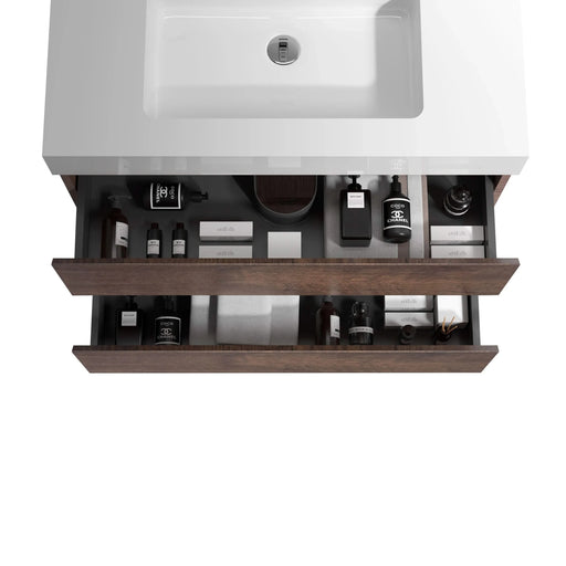 Alice 30' Walnut Bathroom Vanity with Sink, Large Storage Wall Mounted Floating Bathroom Vanity for Modern Bathroom, One-Piece White Sink Basin without Drain and Faucet, Pre-assembled Default -DTYStore