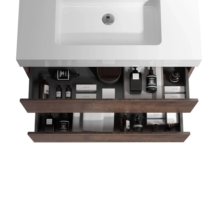 Alice 30' Walnut Bathroom Vanity with Sink, Large Storage Wall Mounted Floating Bathroom Vanity for Modern Bathroom, One-Piece White Sink Basin without Drain and Faucet, Pre-assembled Default -DTYStore