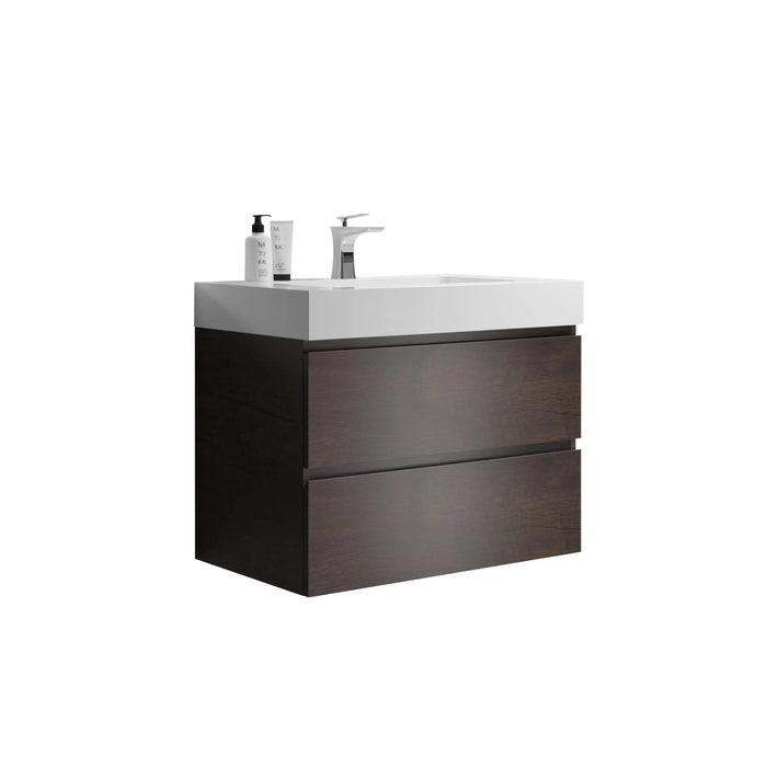 Alice 30' Walnut Bathroom Vanity with Sink, Large Storage Wall Mounted Floating Bathroom Vanity for Modern Bathroom, One-Piece White Sink Basin without Drain and Faucet, Pre-assembled Default -DTYStore