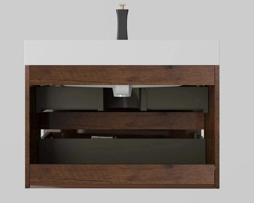 Alice 30' Walnut Bathroom Vanity with Sink, Large Storage Wall Mounted Floating Bathroom Vanity for Modern Bathroom, One-Piece White Sink Basin without Drain and Faucet, Pre-assembled Default -DTYStore