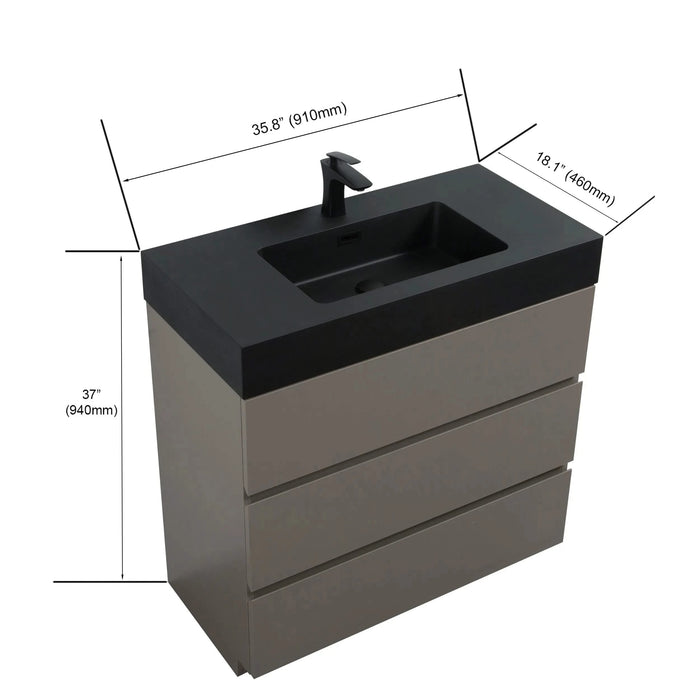 Alice 36' Gray Bathroom Vanity with Sink, Large Storage Freestanding Bathroom Vanity for Modern Bathroom, One-Piece Black Sink Basin without Drain and Faucet, Pre-assembled Default -DTYStore
