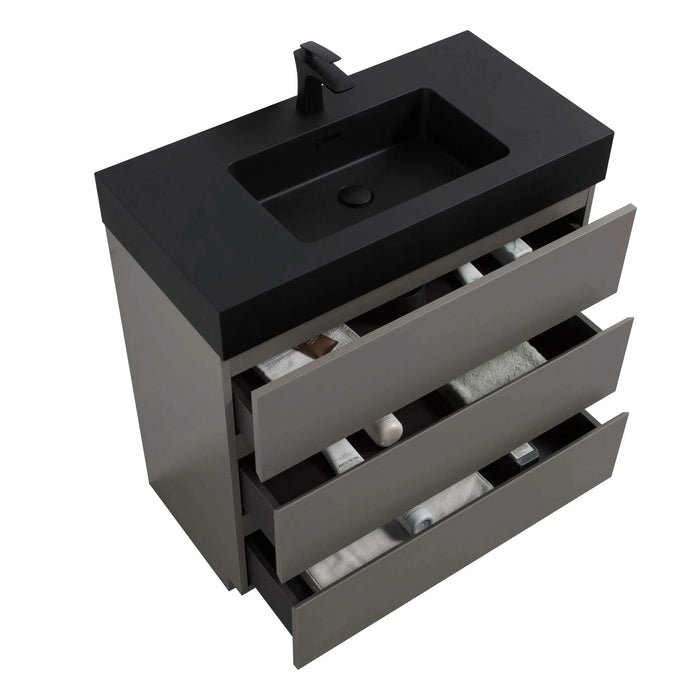 Alice 36' Gray Bathroom Vanity with Sink, Large Storage Freestanding Bathroom Vanity for Modern Bathroom, One-Piece Black Sink Basin without Drain and Faucet, Pre-assembled Default -DTYStore