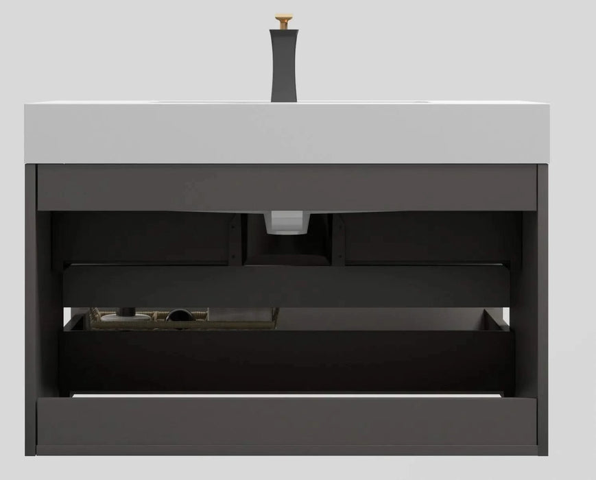 Alice 36' Gray Bathroom Vanity with Sink, Large Storage Wall Mounted Floating Bathroom Vanity for Modern Bathroom, One-Piece White Sink Basin without Drain and Faucet, Pre-assembled Default -DTYStore