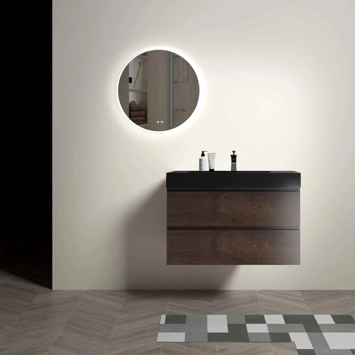 Alice 36' Walnut Bathroom Vanity with Black Sink Basin, Wall Mounted Floating Design, Pre-assembled Default -DTYStore