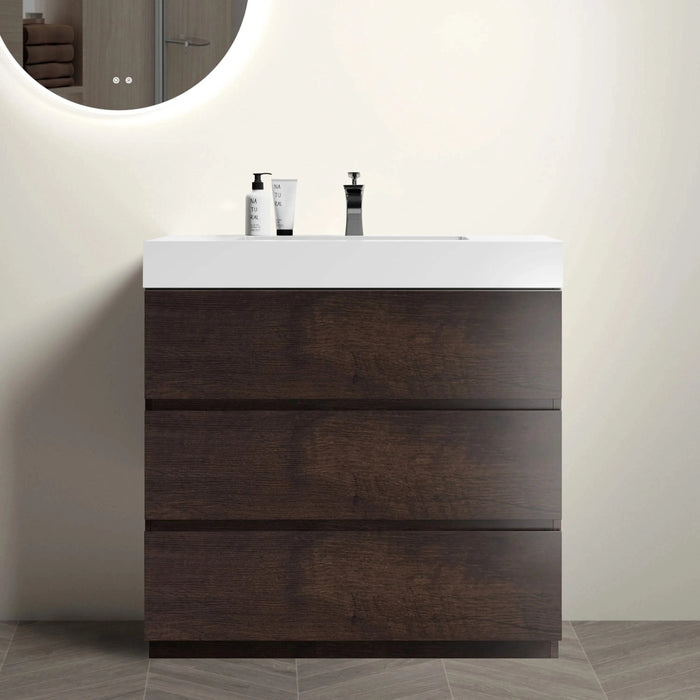 Alice 36' Walnut Bathroom Vanity with Large Storage and One-Piece White Sink Basin, Rosewood Finish Default -DTYStore