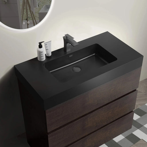 Alice 36' Walnut Bathroom Vanity with Sink, Large Storage, Black Basin, Modern Freestanding Design Default -DTYStore