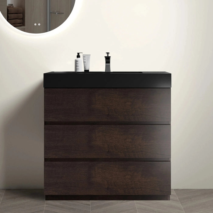 Alice 36' Walnut Bathroom Vanity with Sink, Large Storage, Black Basin, Modern Freestanding Design Default -DTYStore
