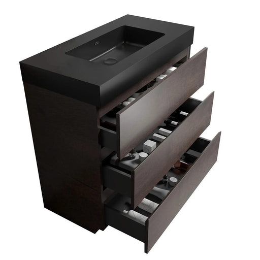 Alice 36' Walnut Bathroom Vanity with Sink, Large Storage, Black Basin, Modern Freestanding Design Default -DTYStore