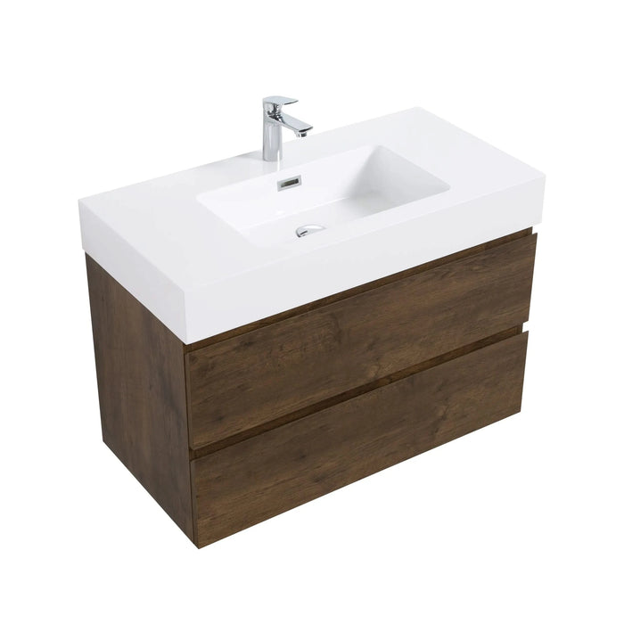 Alice 36' Walnut Bathroom Vanity with Sink, Large Storage Wall Mounted Floating Bathroom Vanity for Modern Bathroom, One-Piece White Sink Basin without Drain and Faucet, Pre-assembled Default -DTYStore