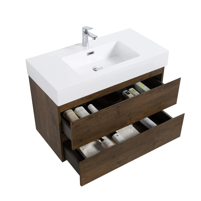Alice 36' Walnut Bathroom Vanity with Sink, Large Storage Wall Mounted Floating Bathroom Vanity for Modern Bathroom, One-Piece White Sink Basin without Drain and Faucet, Pre-assembled Default -DTYStore