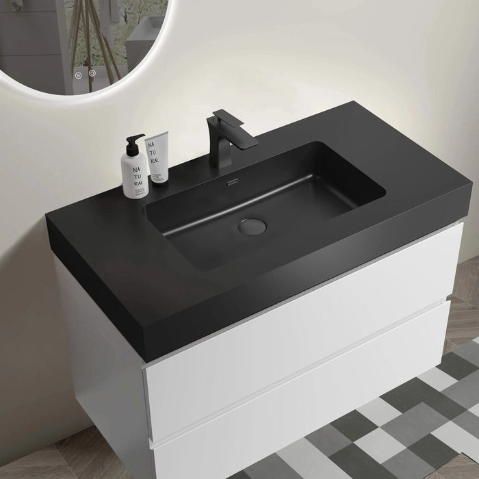 Alice 36' White Bathroom Vanity with Sink, Large Storage Wall Mounted Floating Bathroom Vanity for Modern Bathroom, One-Piece Black Sink Basin without Drain and Faucet, Pre-assembled Default -DTYStore