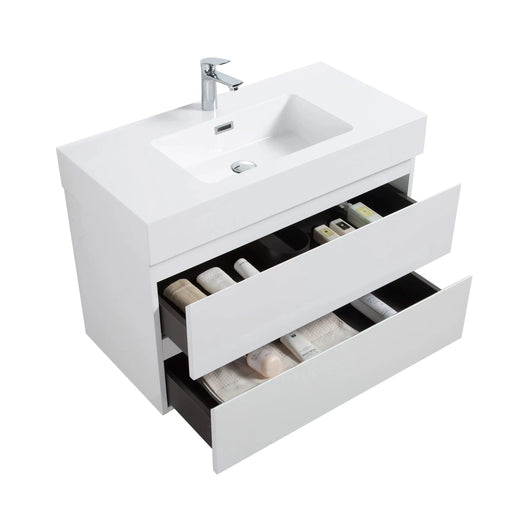 Alice 36' White Bathroom Vanity with Sink, Large Storage Wall Mounted Floating Bathroom Vanity for Modern Bathroom, One-Piece White Sink Basin without Drain and Faucet, Pre-assembled Default -DTYStore